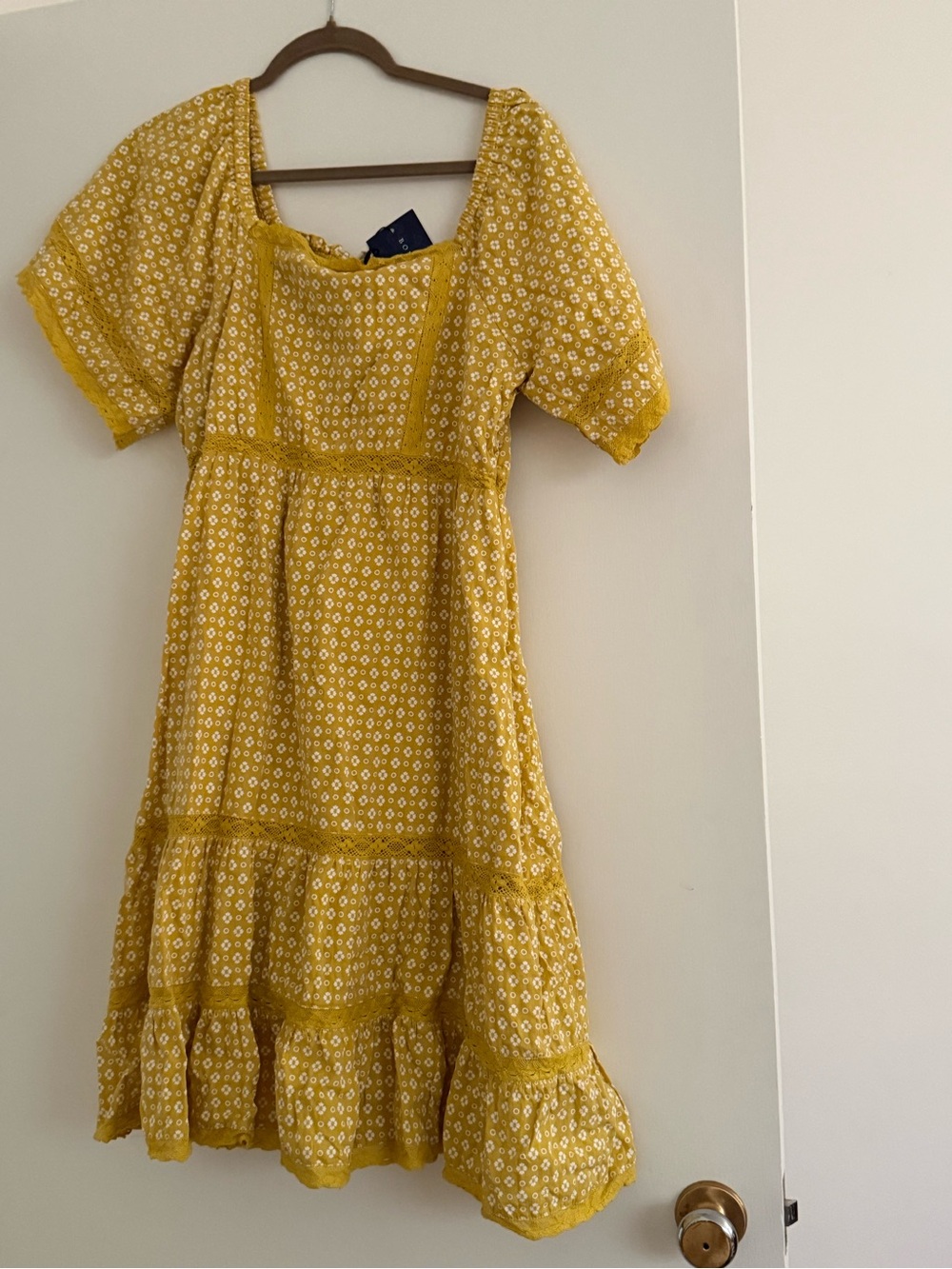 Cottage Core Yellow Floral Dress with Square Neck NWT